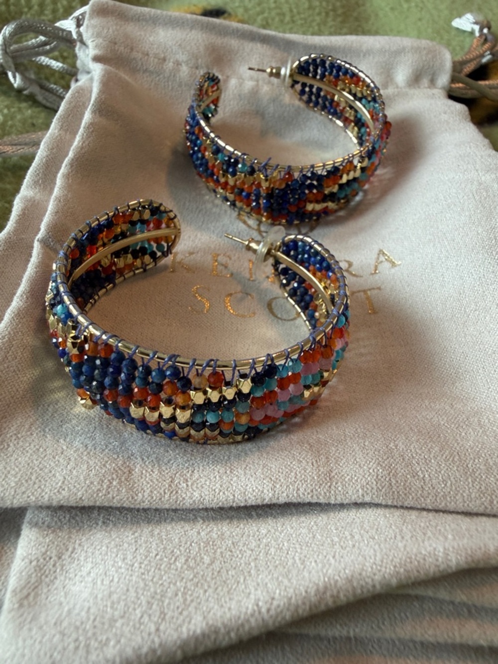 Kendra Scott Multicolor Britt Beaded Hoop Earrings with Gold Accents